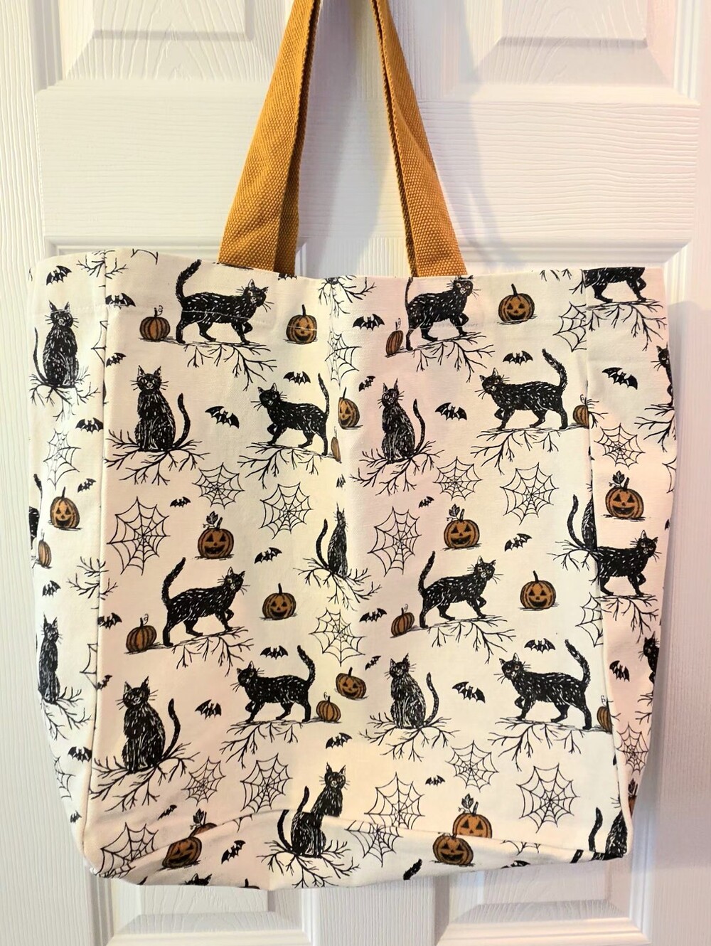 Black Cat Canvas Tote Bag with Mustard Handles - Large NWT